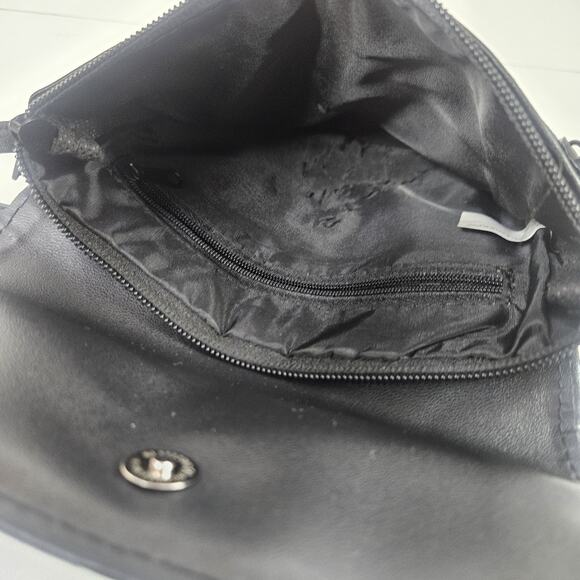 Retro Patchwork Micro Shoulder Purse Black Lambs Leather Crossbody Bag - Picture 4 of 9